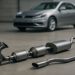 Module de post-traitement automobile avec sondes et raccords métalliques visibles