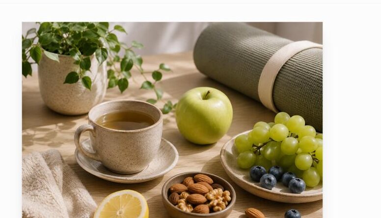 Thé bien-être, fruits frais et tapis de yoga - catégorie Santé Freemag